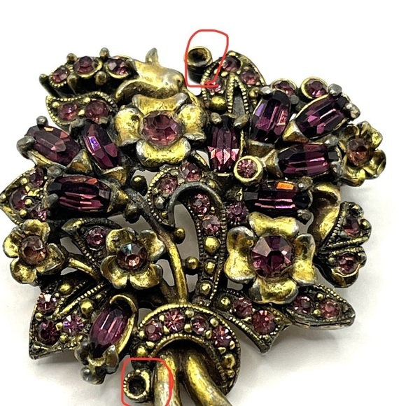 Hollycraft 1950 Corp Brooch & Clip On Earring Set Purple Rhinestones Vintage - Picture 4 of 9